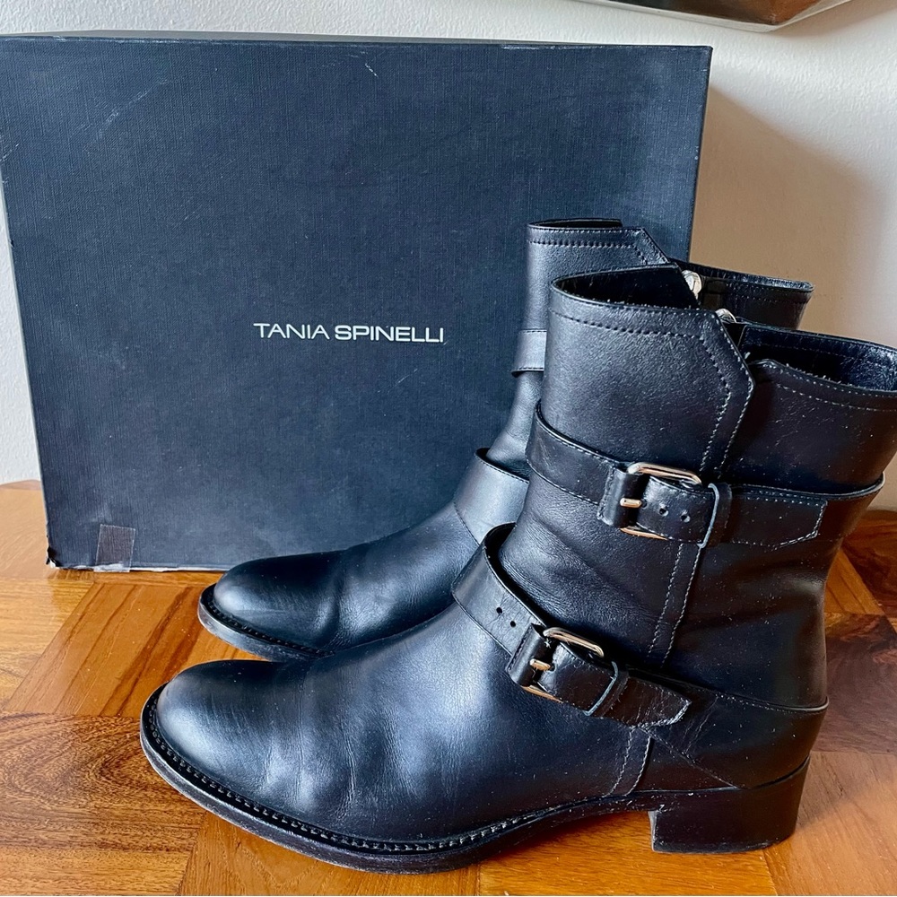 Black Leather Boots with Silver Buckles, Made in Italy sz 38